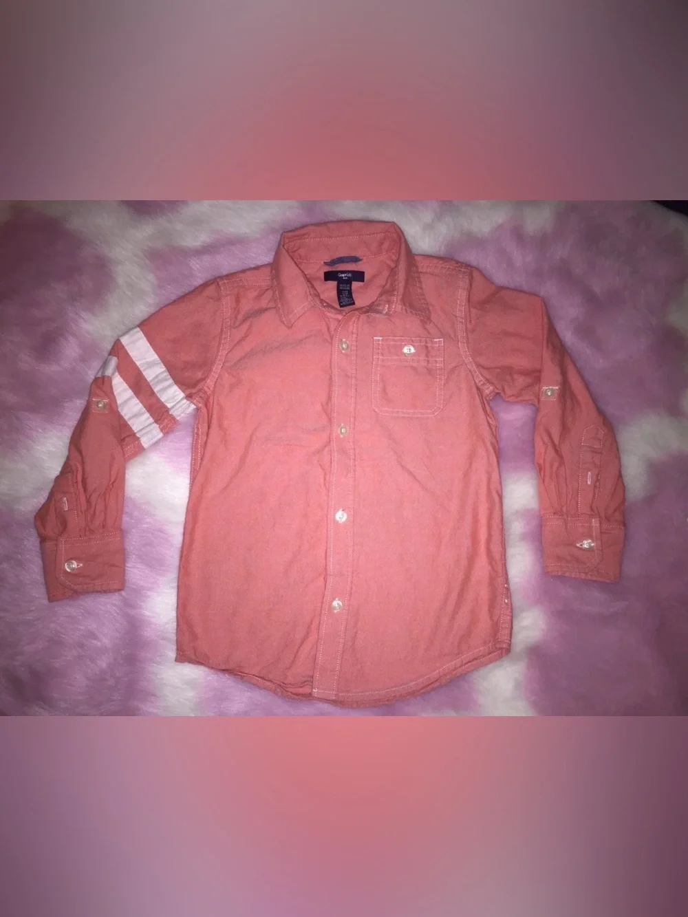 Boys GAP Button Up Dress Shirt Size XS Orange Jersey Knit Short Sleeve